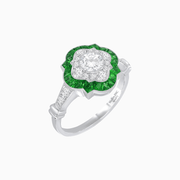 Vintage Inspired Floral Halo Round Cut Engagement Ring - Shahin Jewelry